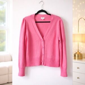 ✨ Crown & Ivy Bubblegum Pink Button Front Cardigan Feminine Knit Sweater Size L